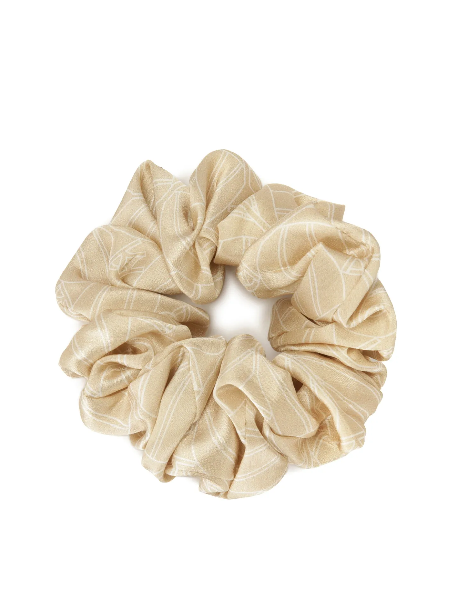 Beżowa gumka scrunchie w firmowy wzór