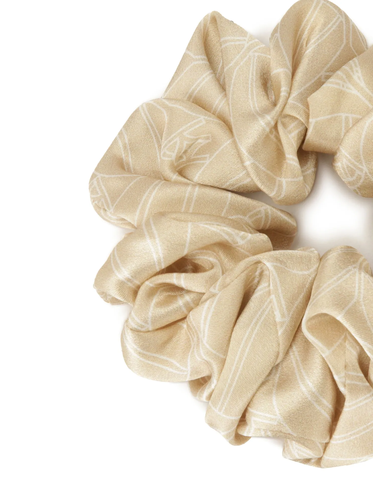 Beżowa gumka scrunchie w firmowy wzór