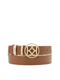 Beżowo-brązowy pasek dwustronny w monogramy