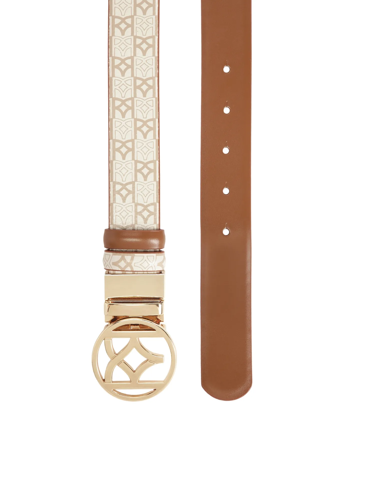 Beżowo-brązowy pasek dwustronny w monogramy