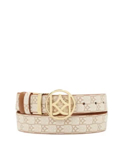Beżowo-brązowy pasek dwustronny w monogramy