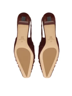 Bordowe czółenka slingback z włosiem
