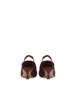 Bordowe czółenka slingback z włosiem