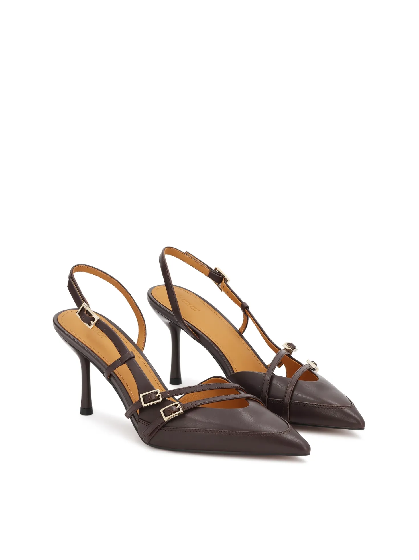 Brązowe czółenka slingback z paskami