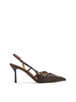 Brązowe czółenka slingback z paskami