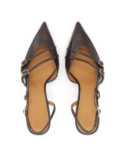 Brązowe czółenka slingback z paskami