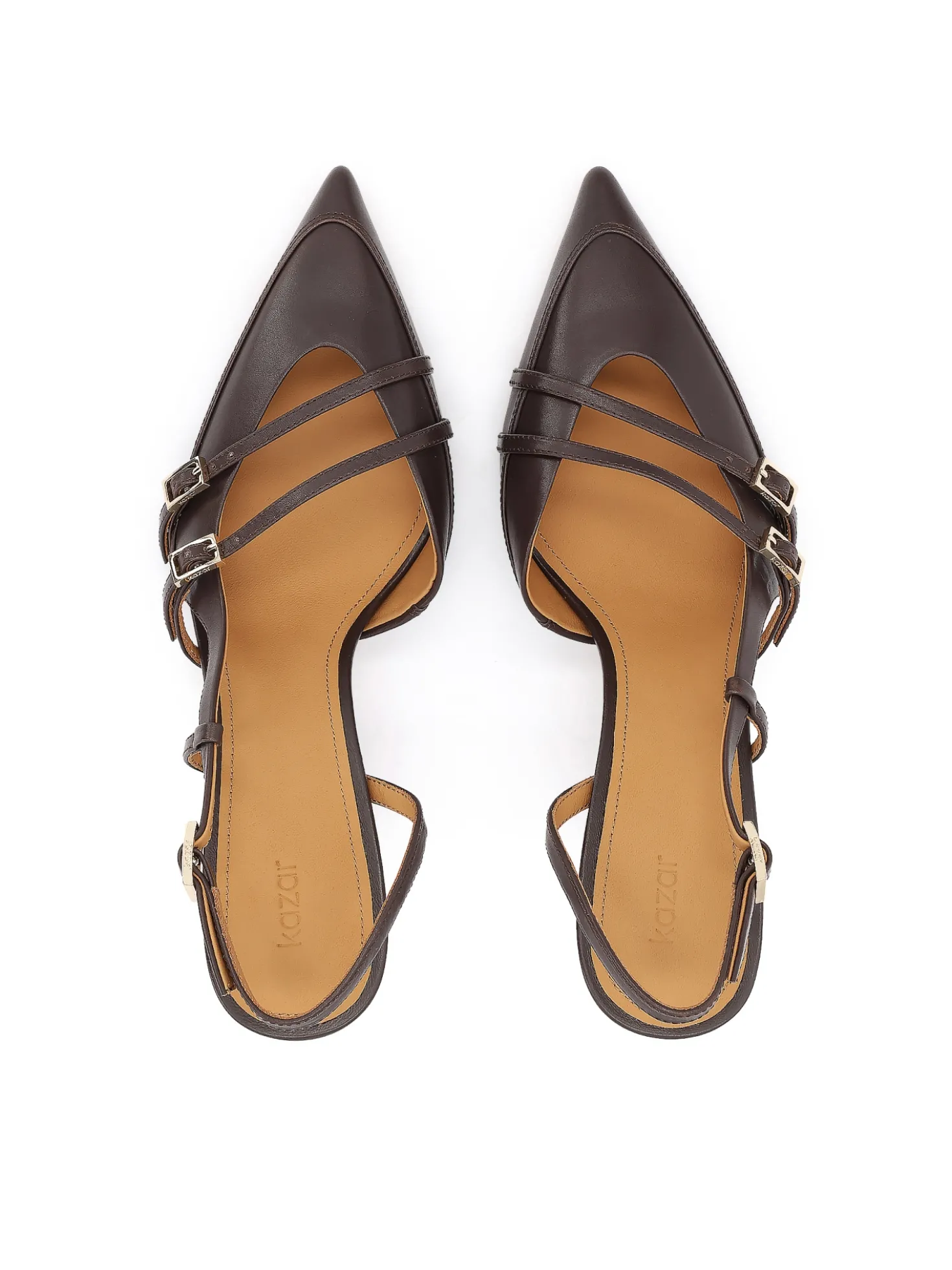 Brązowe czółenka slingback z paskami