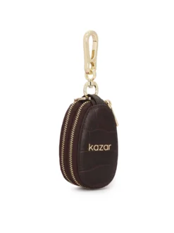 Brązowe etui na klucze ze skóry w tłoczony wzór