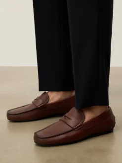 Brązowe mokasyny męskie ze skóry