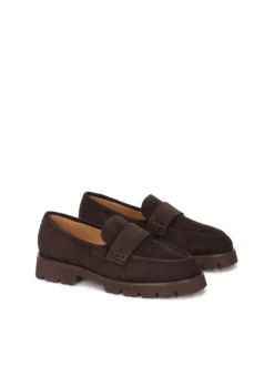 Brązowe półbuty slip on z zamszu