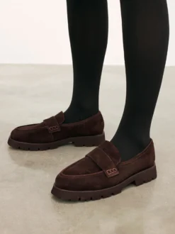 Brązowe półbuty slip on z zamszu