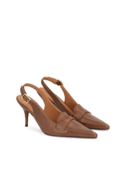 Brązowe skórzane czółenka slingback