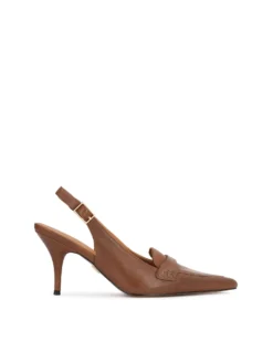 Brązowe skórzane czółenka slingback