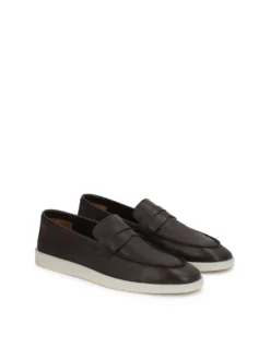 Brązowe skórzane loafersy na podeszwie typu sneakers