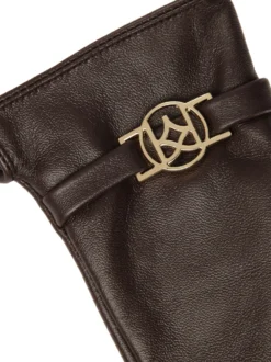 Brązowe skórzane rękawiczki z monogramem