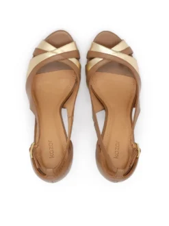 Brązowo-złote czółenka peep-toe