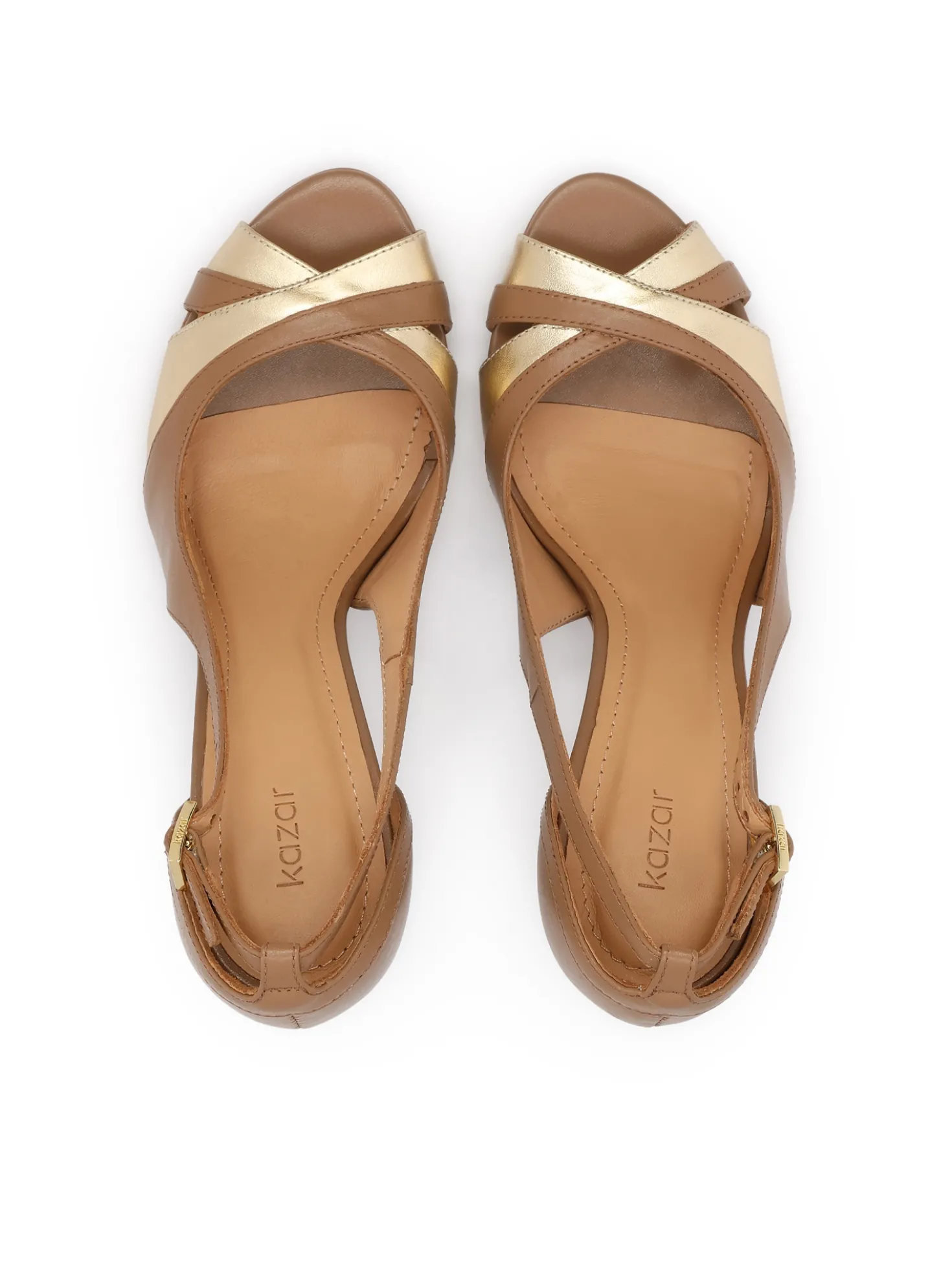 Brązowo-złote czółenka peep-toe