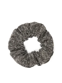 Czarna gumka scrunchie z ozdobami w kolorze grafitowym