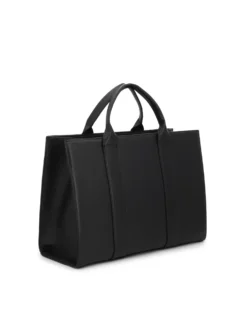 Czarna tote bag z groszkowej skóry naturalnej z odpinanym paskiem