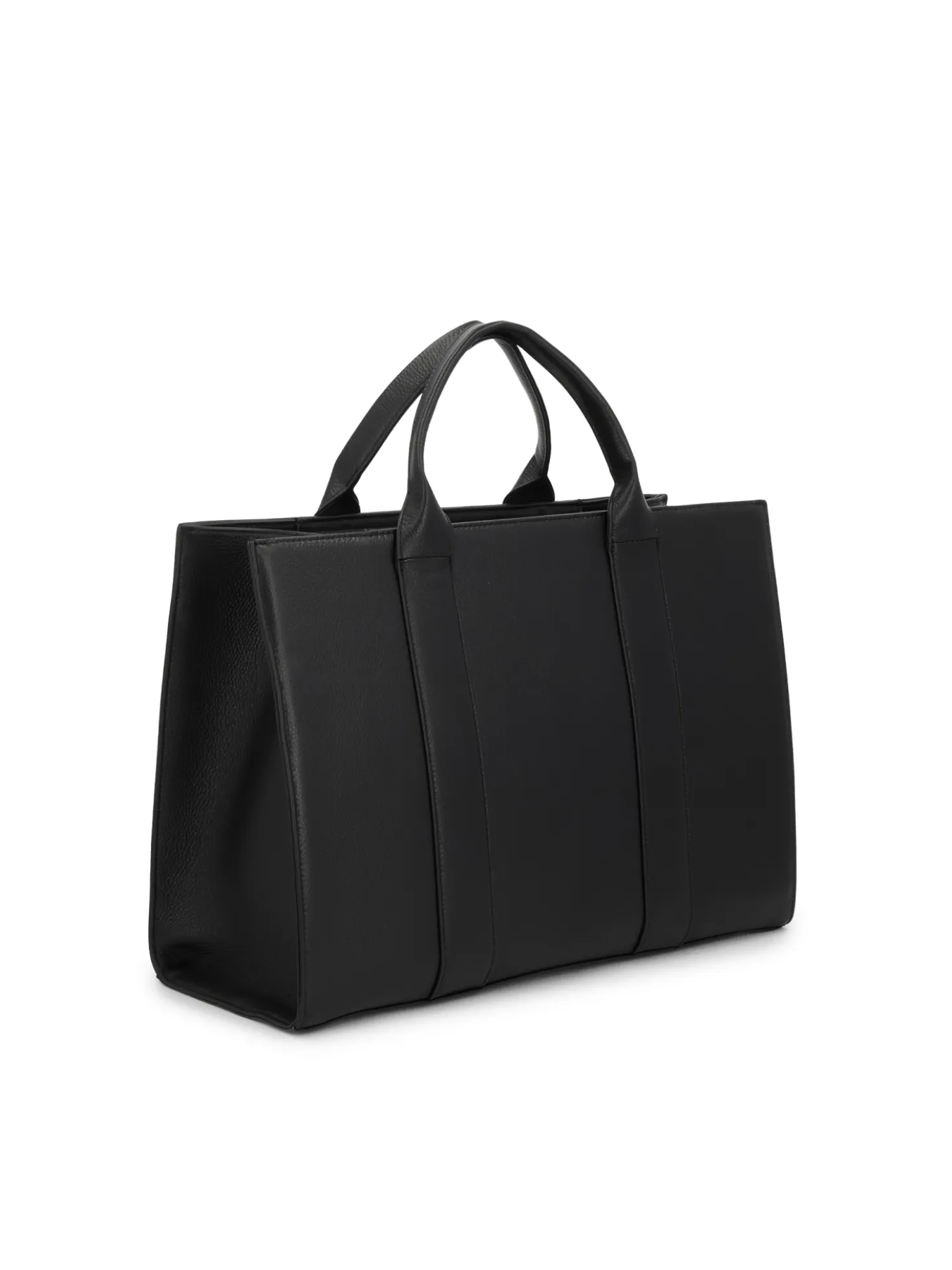 Czarna tote bag z groszkowej skóry naturalnej z odpinanym paskiem