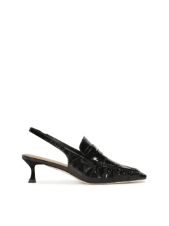 Czarne czółenka z otwartą piętą na obcasie typu slingback