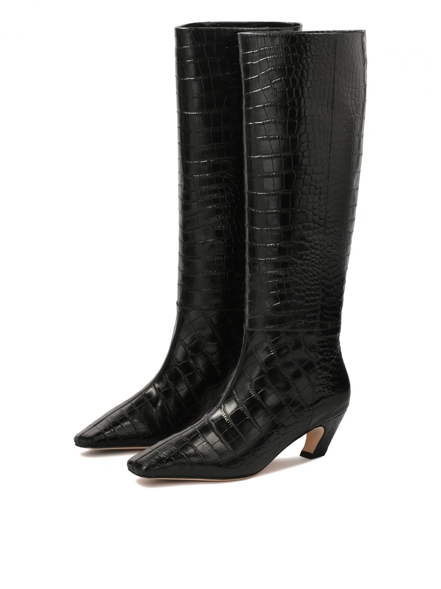 Czarne kozaki w zwierzęcy motyw na obcasie kitten heels