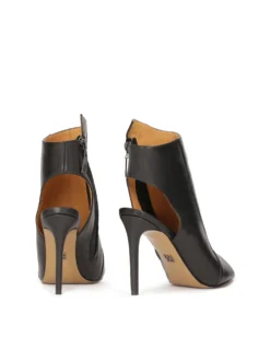 Czarne skórzane botki peep toe