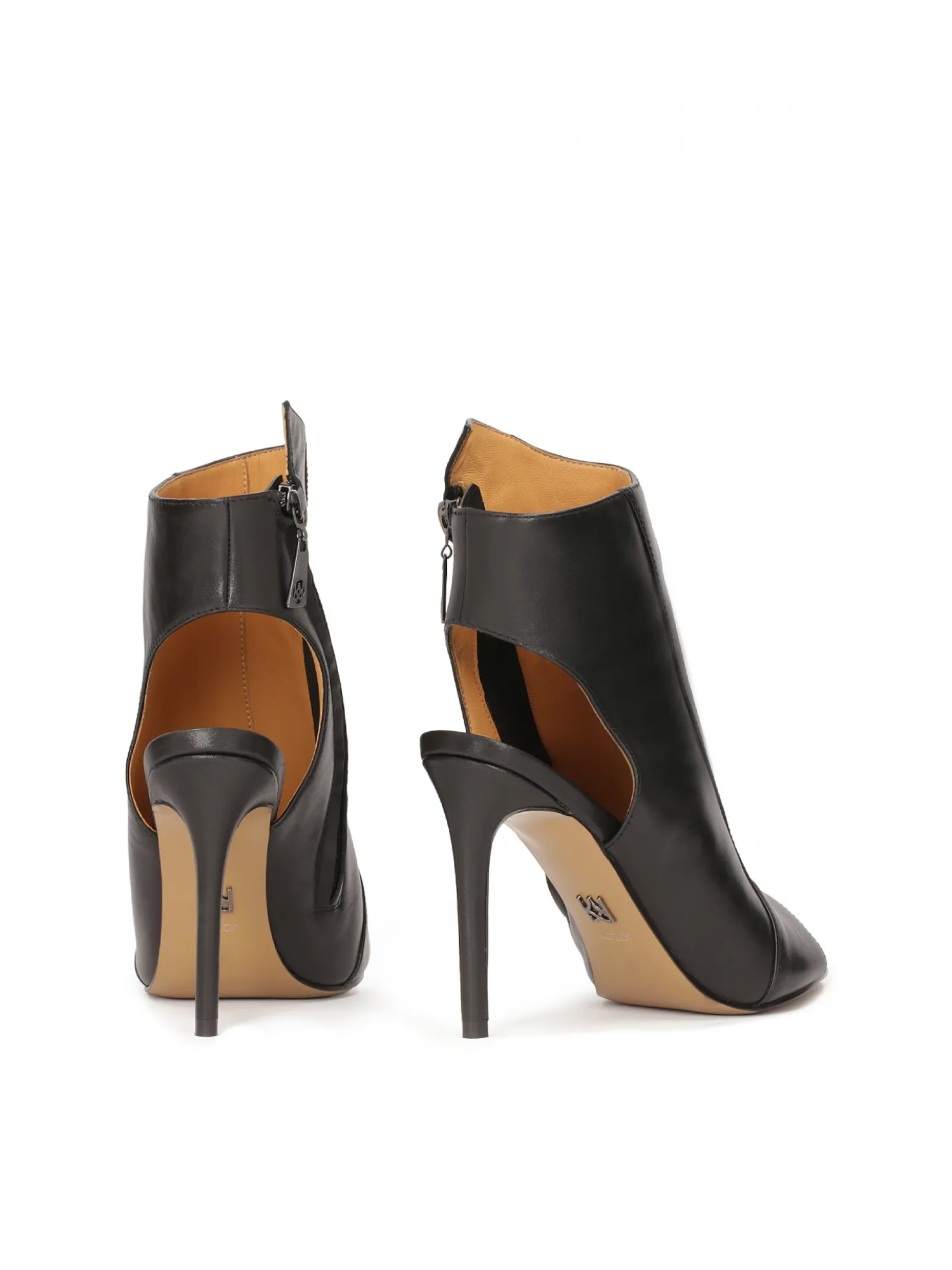 Czarne skórzane botki peep toe