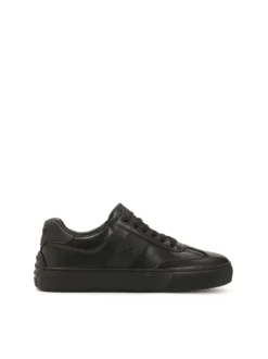 Czarne skórzane sneakersy z gumą na pięcie