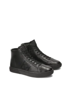 Czarne sneakersy za kostkę z naturalnej skóry z tłoczonym logo