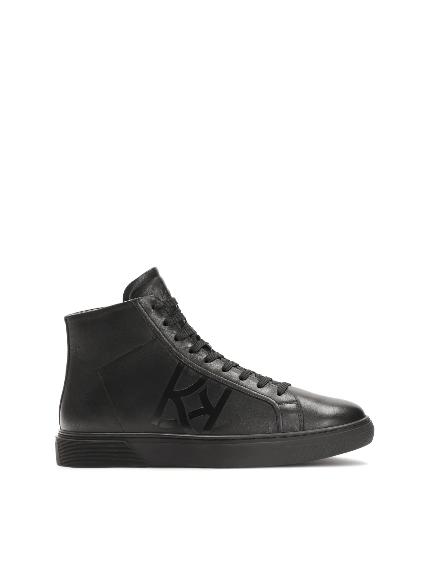 Czarne sneakersy za kostkę z naturalnej skóry z tłoczonym logo