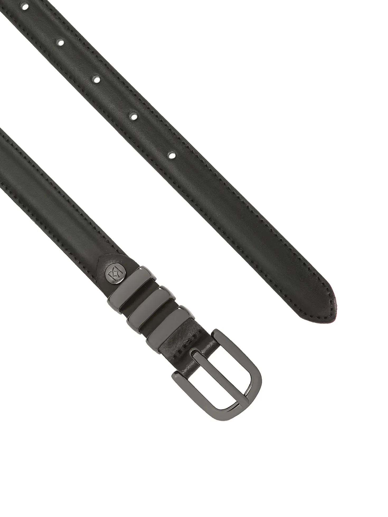 Czarny wąski pasek z klamrą gun metal