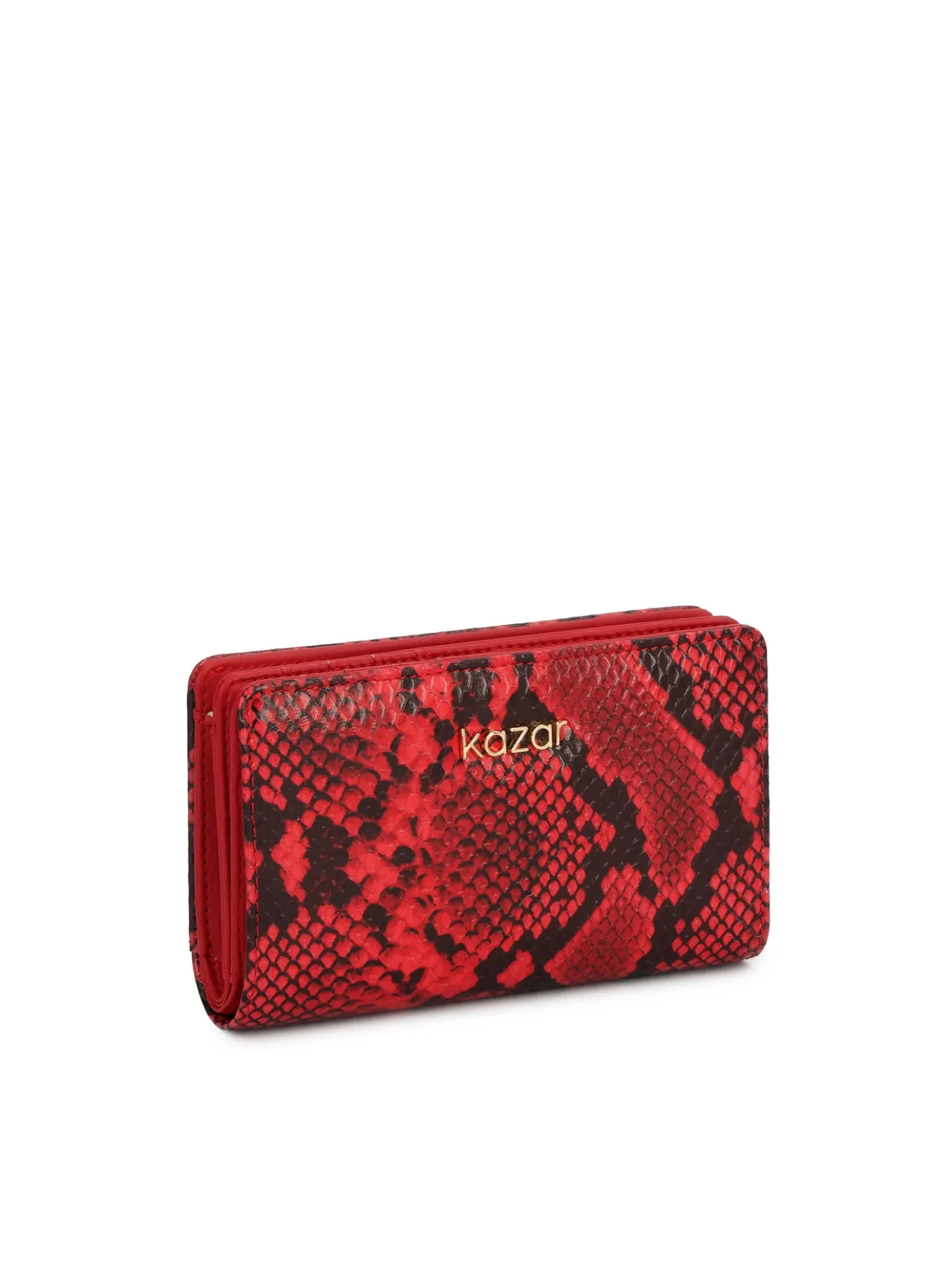 Czerwony portfel ze skóry tłoczonej we wzór snake print
