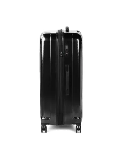 Duża czarna walizka o ciekawej strukturze z zamkiem szyfrowym