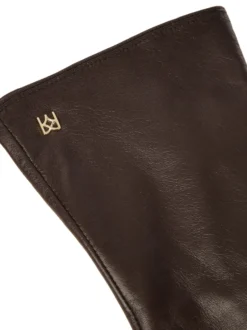 Długie ciemnobrązowe rękawiczki z monogramem
