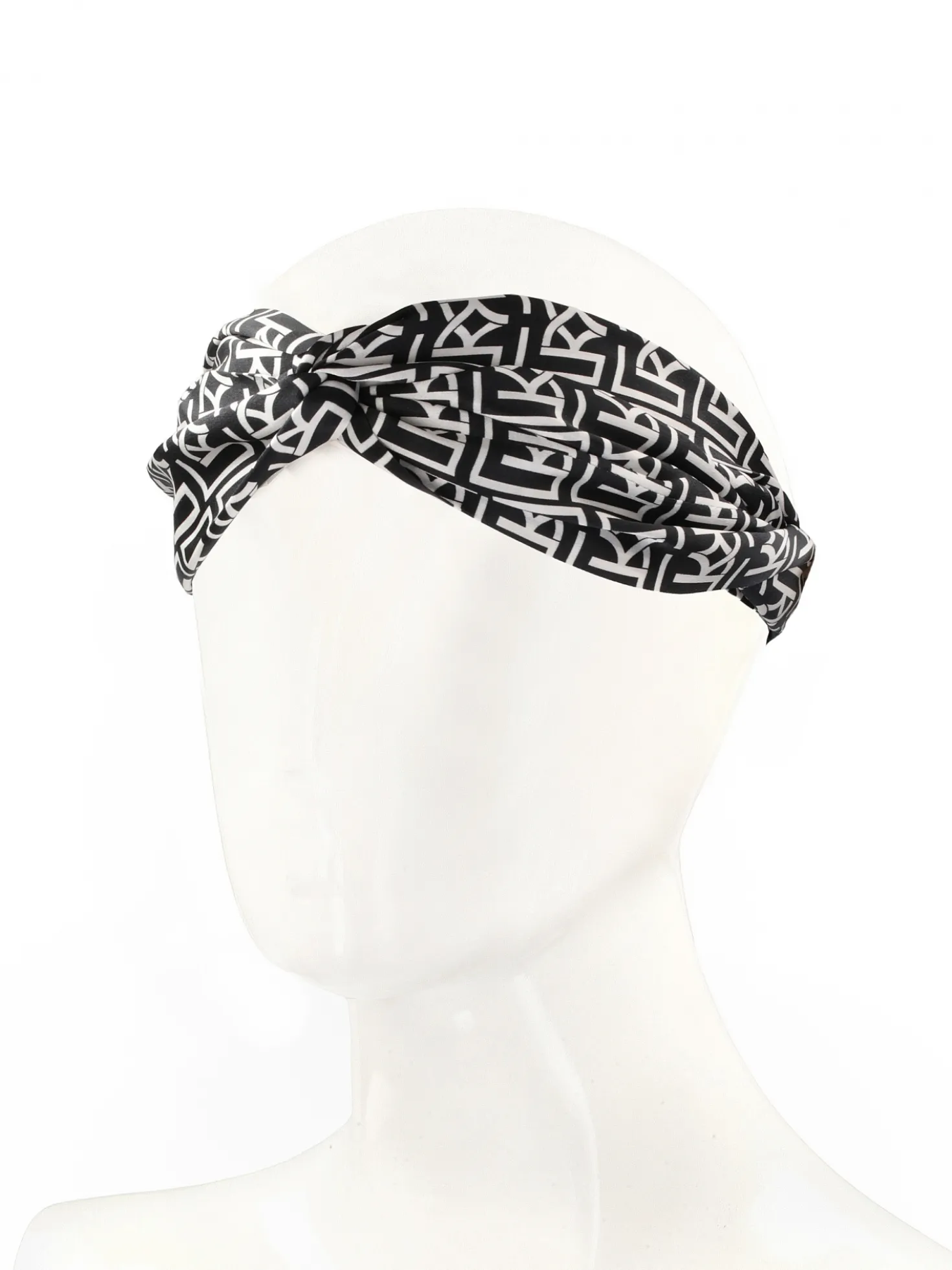 Elegancka opaska na włosy w biało-czarne monogramy KAZAR