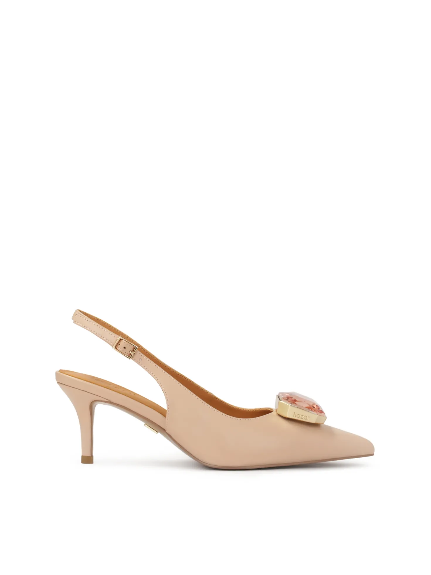 Eleganckie czółenka slingback zdobione biżuteryjną aplikacją
