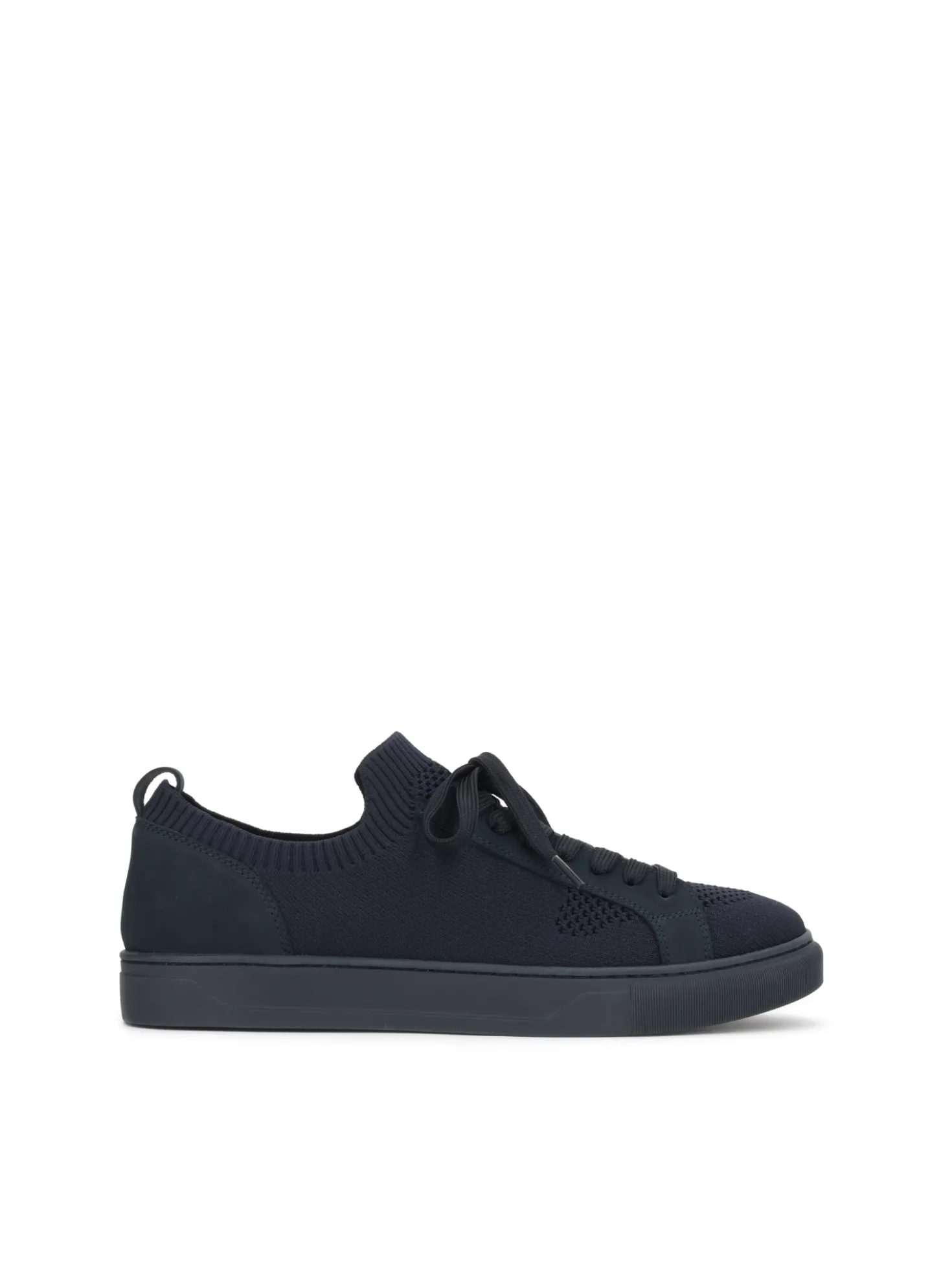 Granatowe sneakersy z tkaniny i nubuku ze ściągaczem skarpetkowym