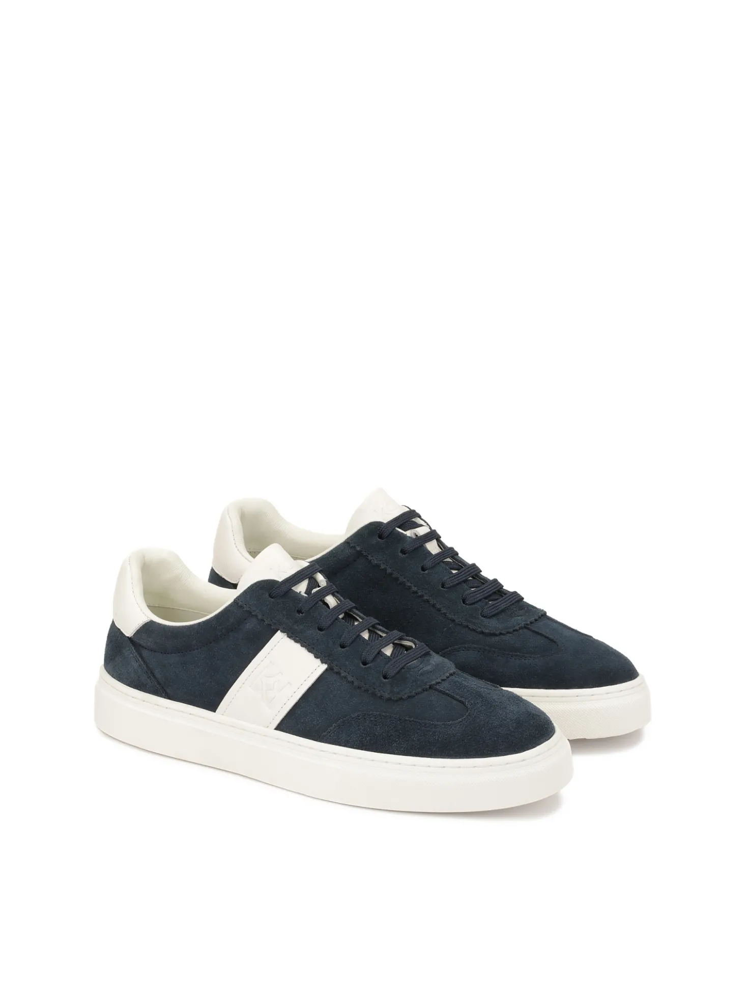 Granatowo-białe sneakersy z zamszu