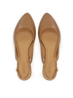 Jasnobrązowe płaskie czółenka slingback