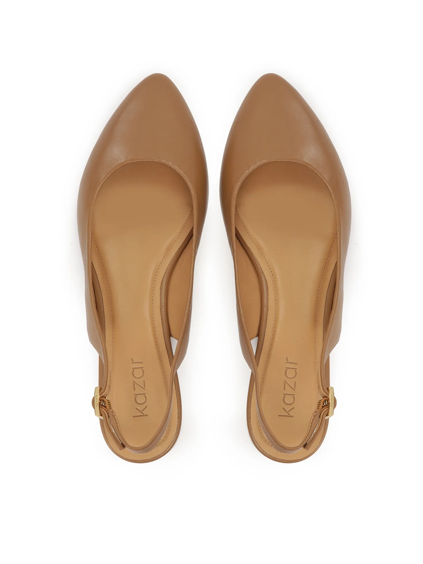 Jasnobrązowe płaskie czółenka slingback