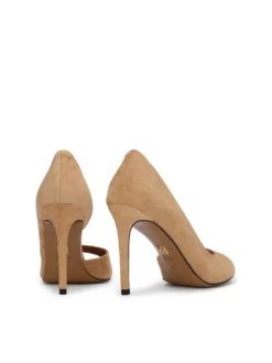 Jasnobrązowe zamszowe czółenka peep toe