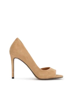 Jasnobrązowe zamszowe czółenka peep toe