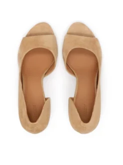 Jasnobrązowe zamszowe czółenka peep toe
