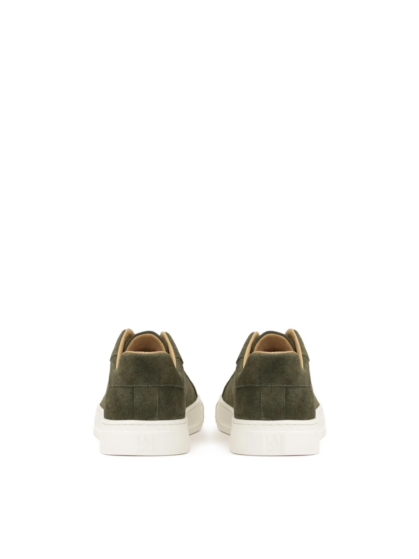 Khaki sneakersy z zamszu na białej podeszwie