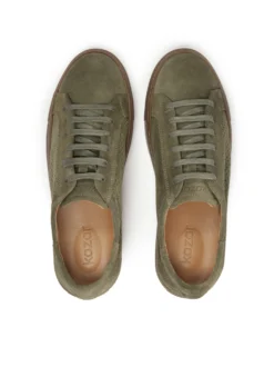 Khaki sneakersy z z dziurkowaną cholewką