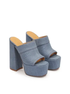 Klapki denim na platformie i wysokim obcasie