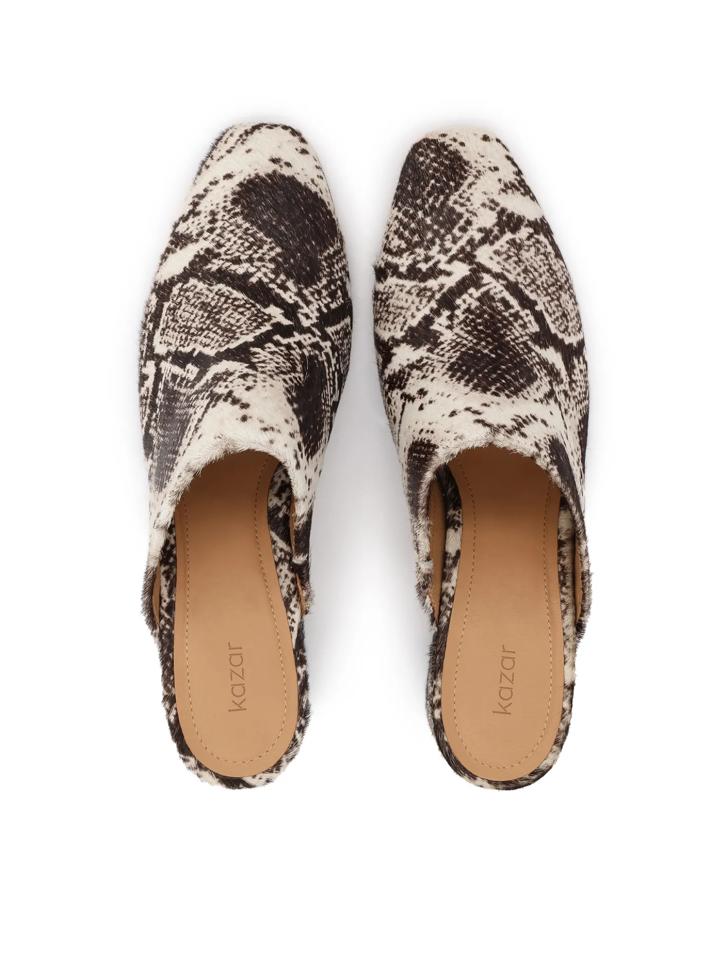 Klapki na słupku ze skóry z włosiem