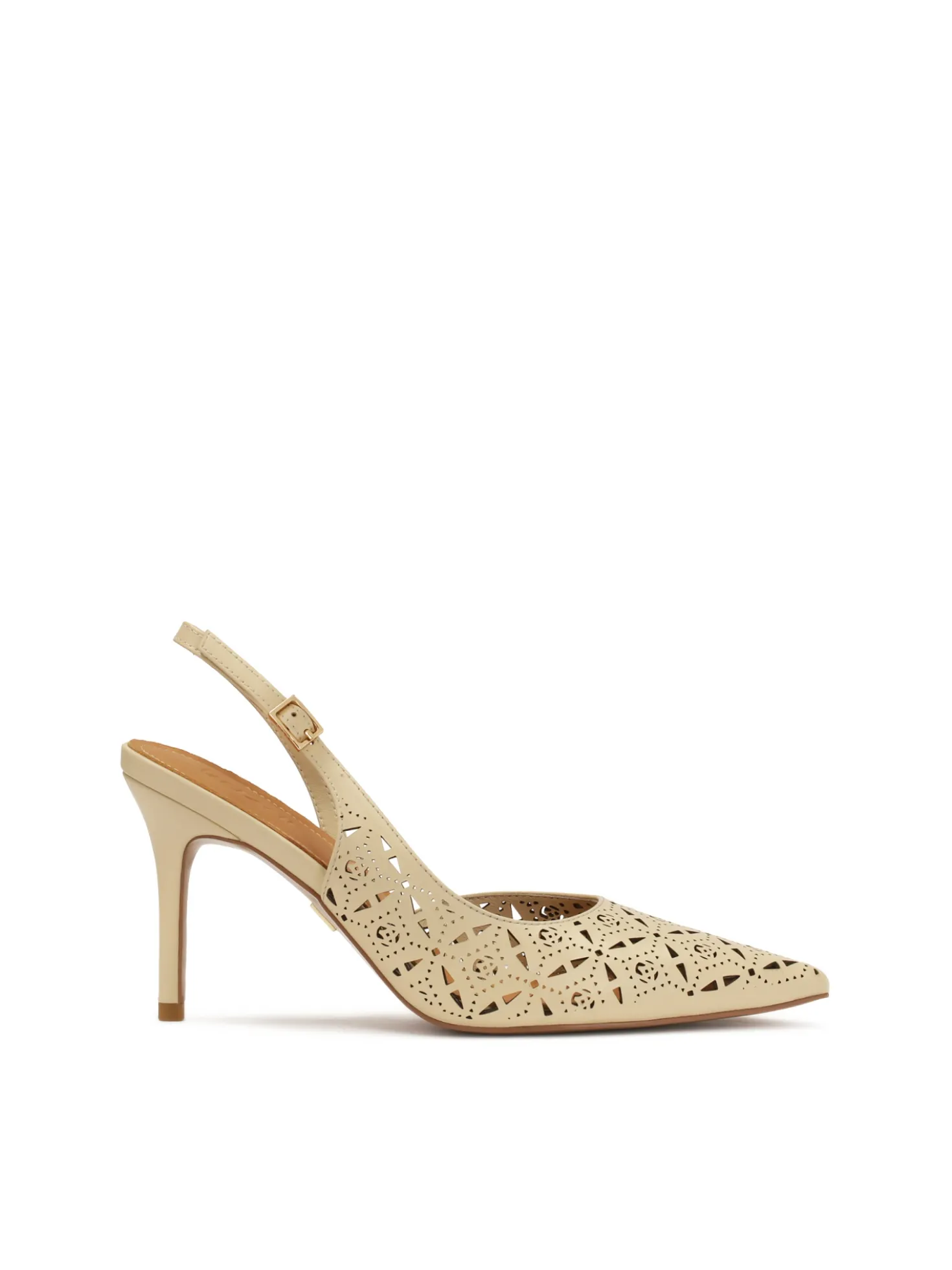Kremowe czółenka slingback z ażurowym wzorem