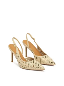 Kremowe czółenka slingback z ażurowym wzorem